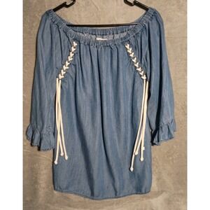 Billy T Chambray Lace Up Tunic size XS Blue
